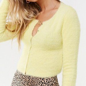 YELLOW FUZZY BUTTON FRONT CARDIGAN